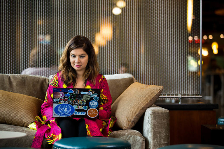 Dona Sarkar at work on Microsoft’s campus in Redmond, Washington.